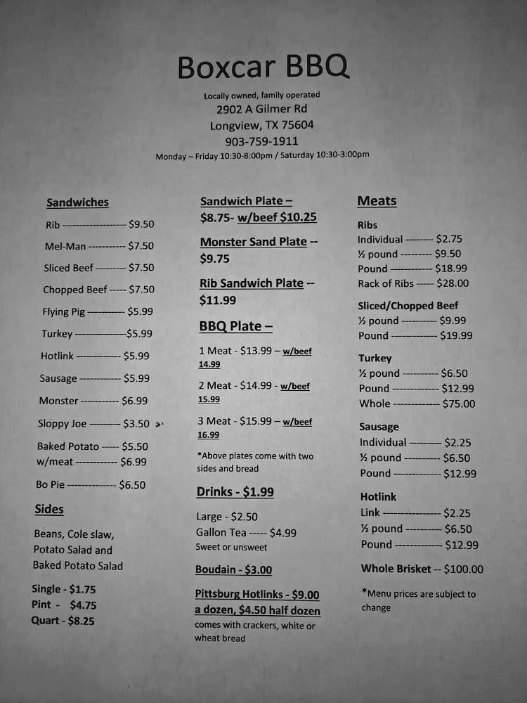 Boxcar Bar B Que - Longview Menu image 1